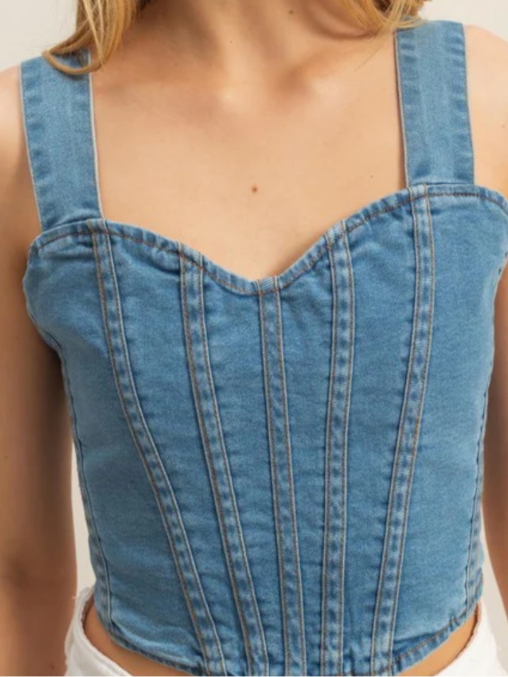 HYFVE Light Blue Denim Corset Crop Top